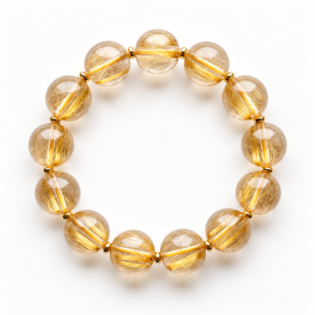 Golden Harvest rutilated quartz bracelet on a white background