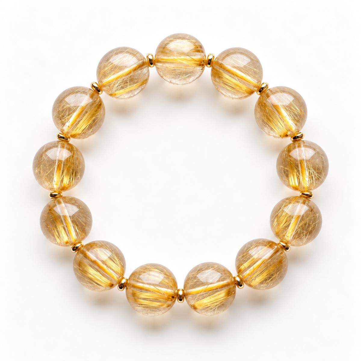 Golden Harvest rutilated quartz bracelet on a white background