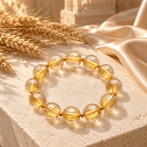 Golden Harvest bracelet with wheat and champagne-colored fabric